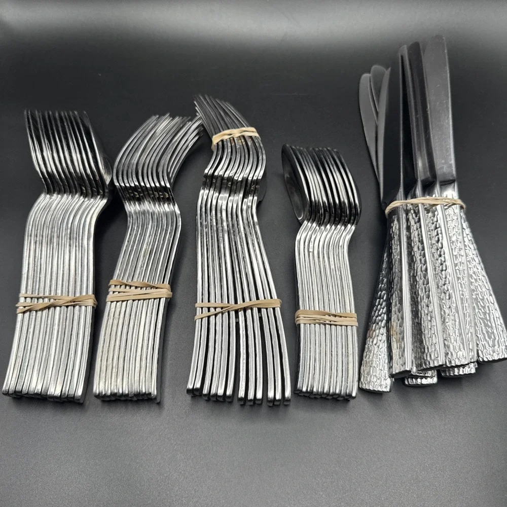 Mikasa Oliver Flatware Forks Spoons Knives Dinner Salad Lot Stainless Hammered